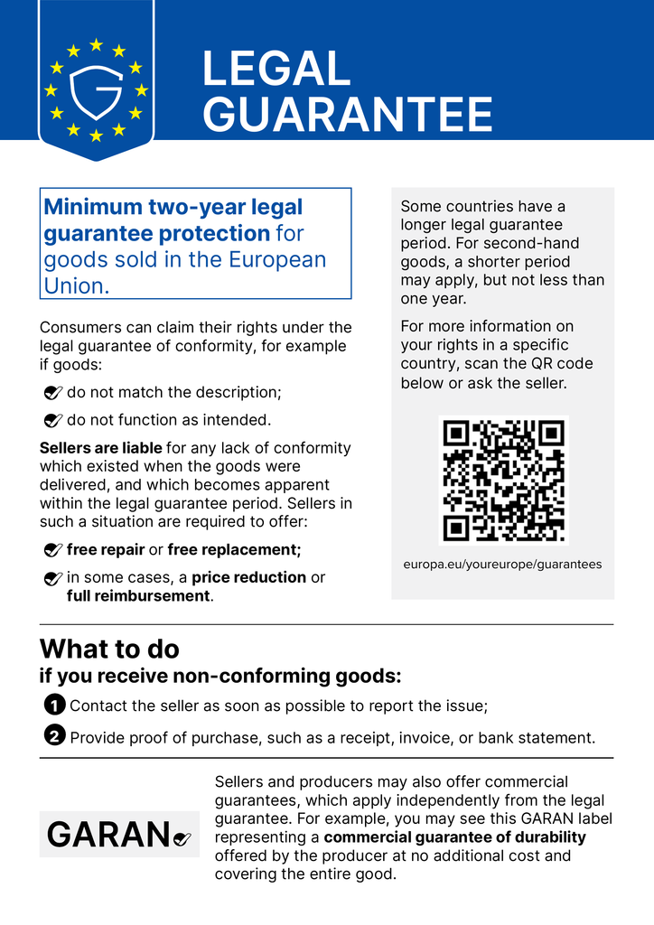 EU notice explaining consumers’ legal guarantee rights